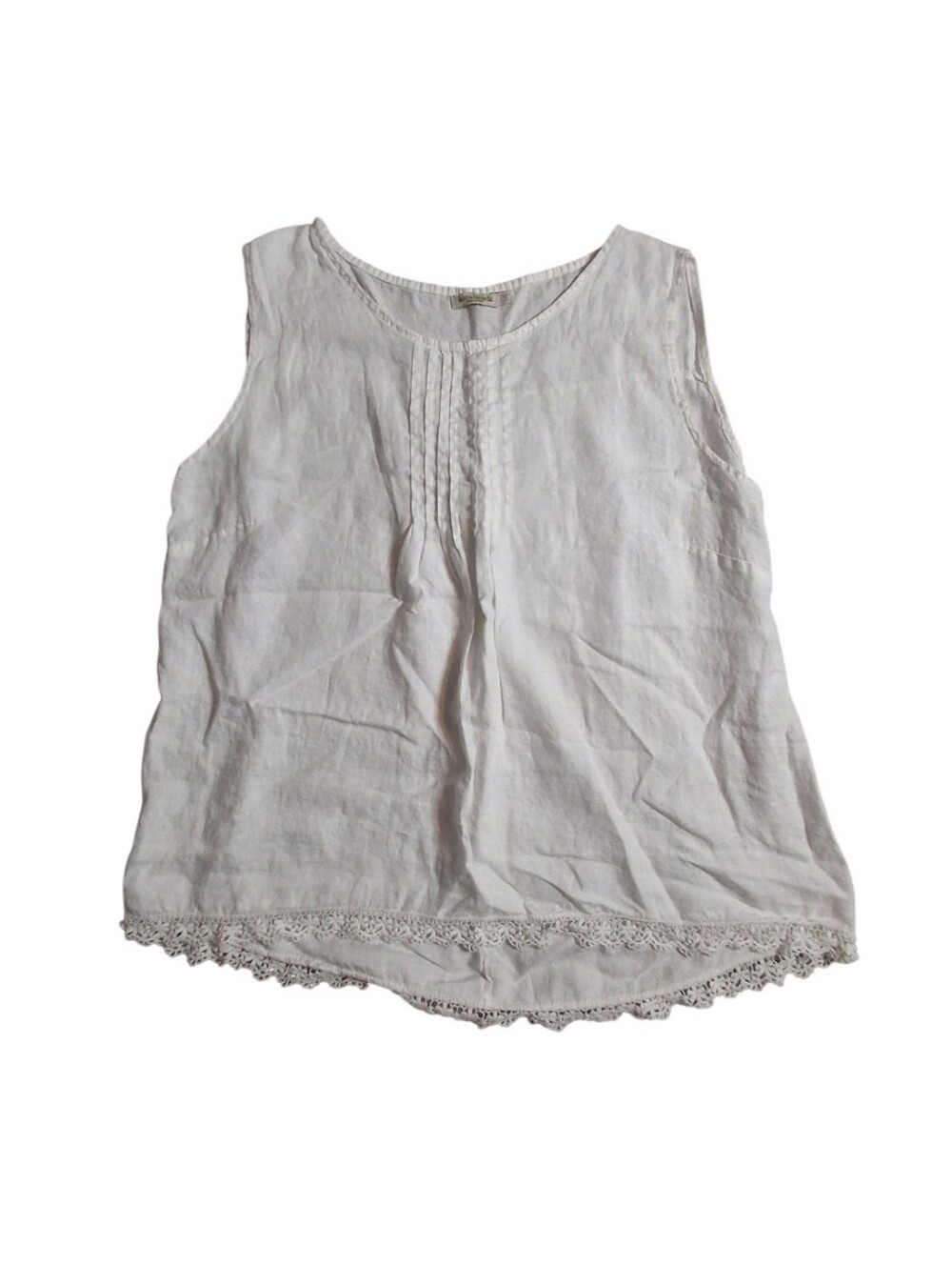 Laura Bianchi Linen Tank Top Crochet Lace Trim White Made In Italy Size 2XL